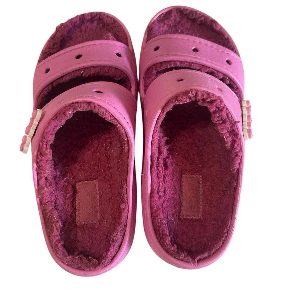 Crocs Saweetie Cozzzy Classic Womens 6 Pink Sherpa Lined Slip-On  Slides Sandals - Picture 7 of 11